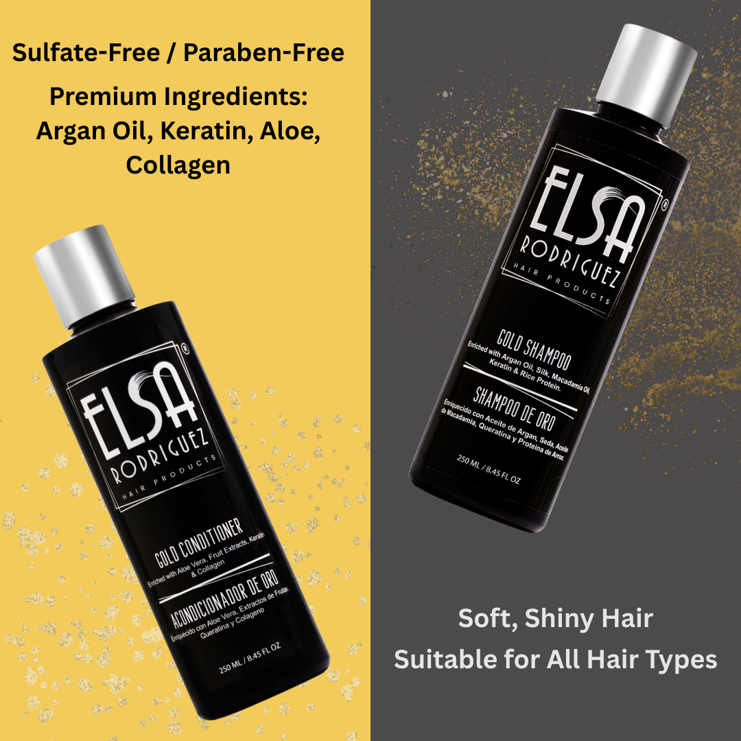 Shampoo and Conditioner Set, Elsa Rodriguez Hair Products, Argan Oil, Silk, Macadamia Oil, Keratin, Rice Protein, Aloe Vera, Fruit Extracts, Collagen, 8.45 fl oz.