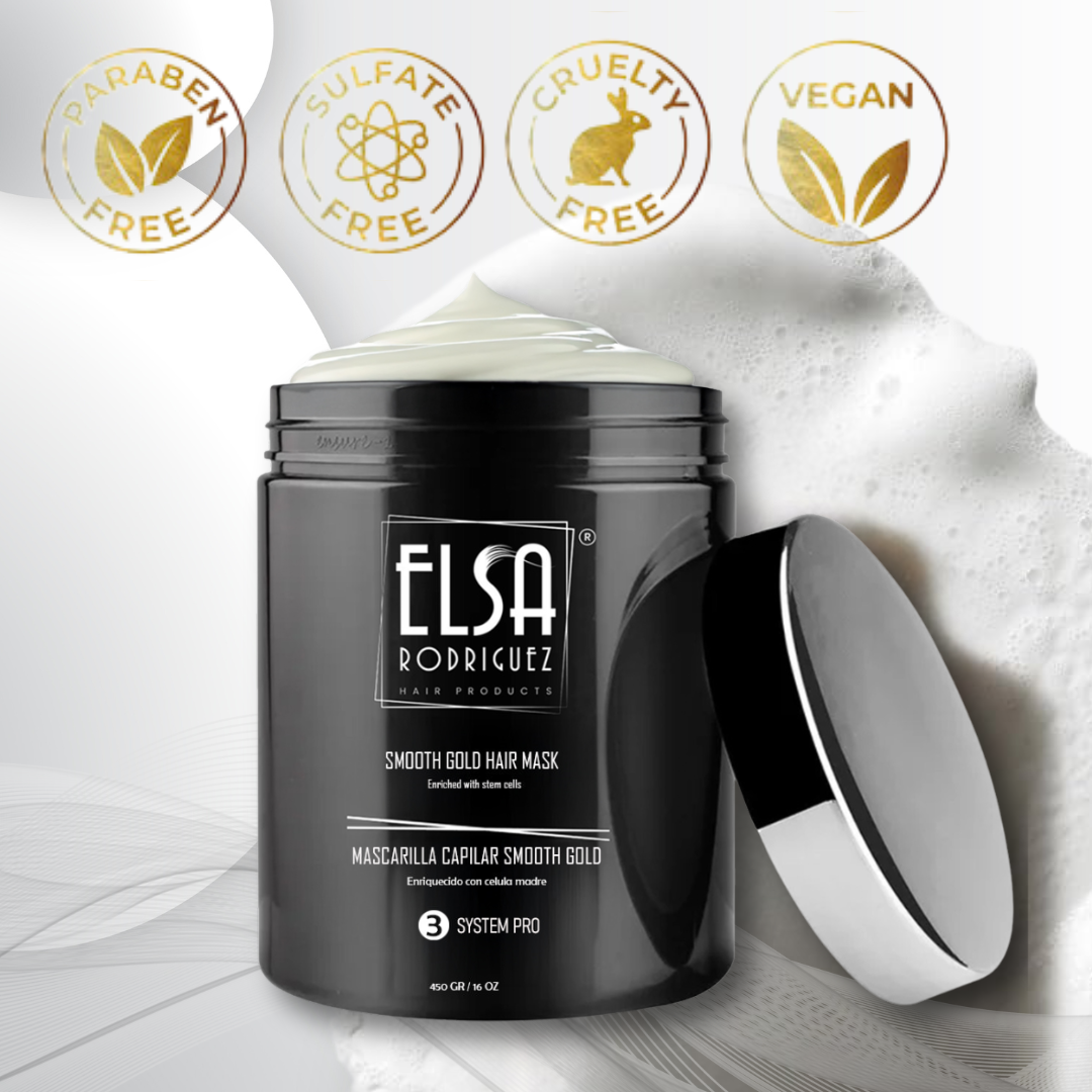Elsa Rodriguez, Smooth Gold hair mask, deep conditioning treatment damaged & growth, hair mask treatment , seals the cuticle & repairing hair, enriched with stem cells restorative hair mask, 16 Oz.