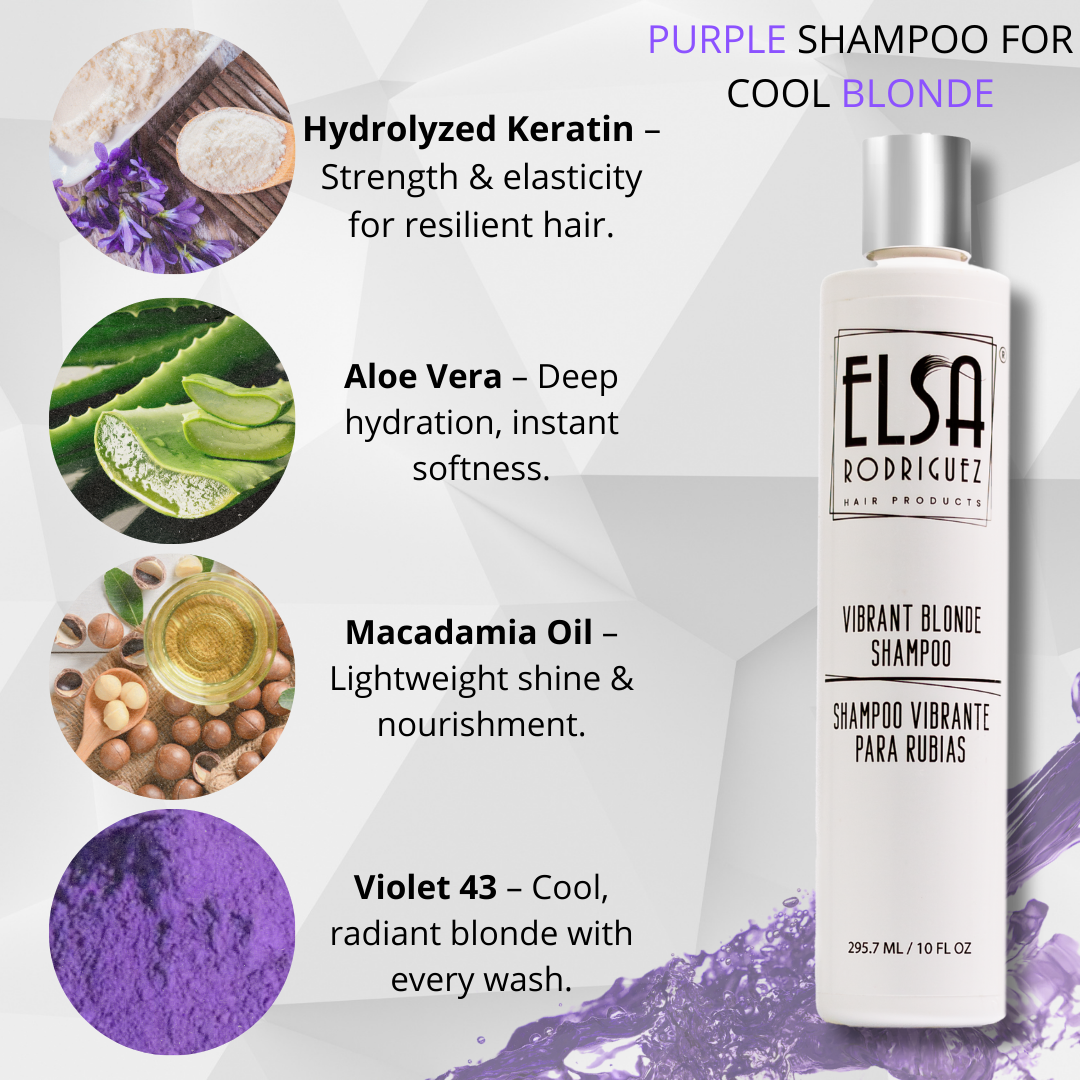 Elsa Rodriguez, vibrant blonde shampoo, best purple shampoo for blonde hair, purple shampoo for blondes highlights, shimmer lights shampoo, products for blonde beauty, free sulfate & parabens, 10 Oz