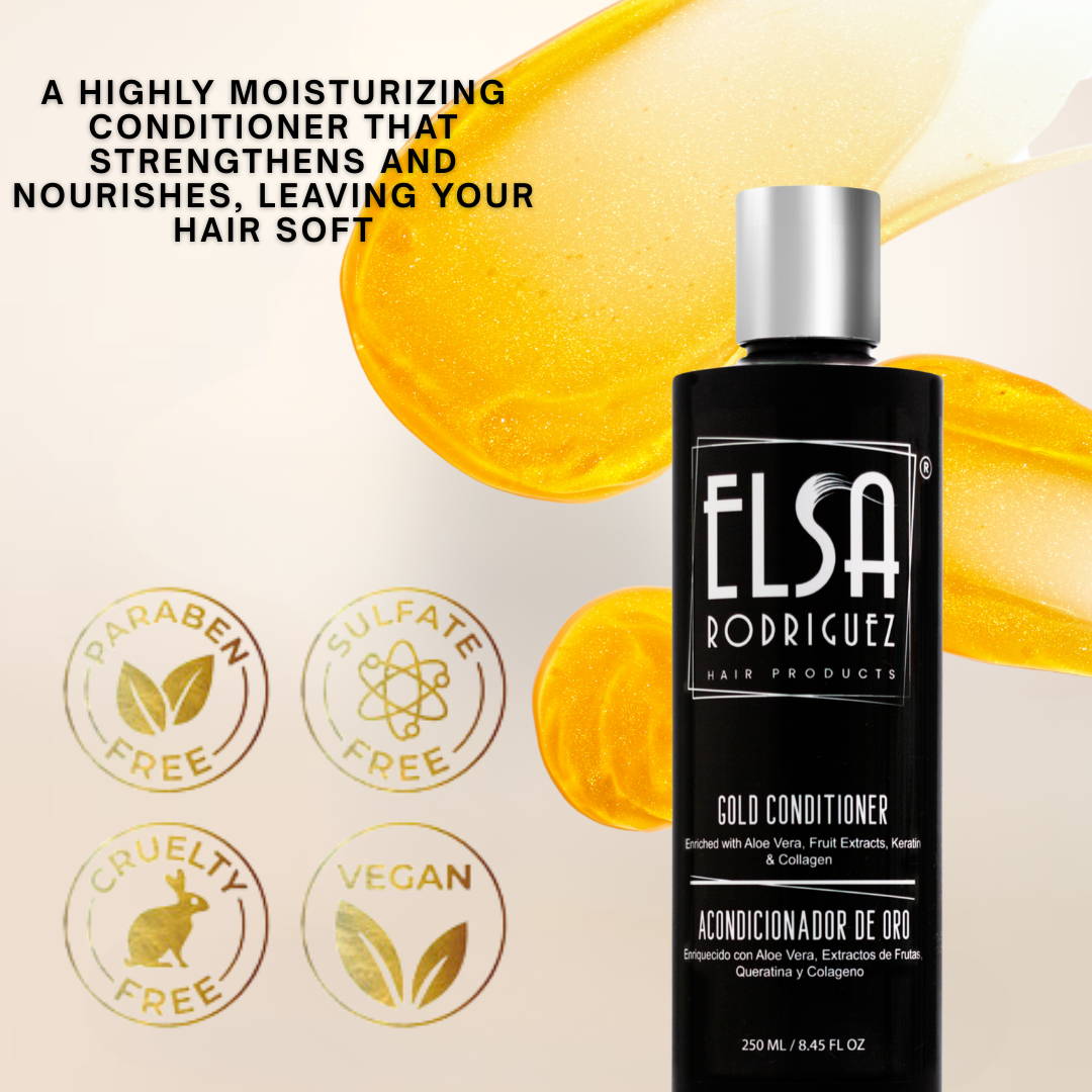 Elsa Rodriguez, Gold Conditioner, Cream Rinse Hair Conditioner for Women and Men with Curly and Straight, Enriched with protein & Fruit Extracts, Keratine and Collagen, Free Paraben and Sulfate 8.45Oz