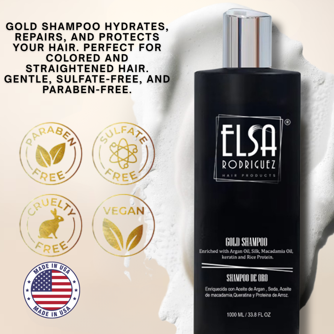 Elsa Rodriguez - Gold Shampoo - Deep Cleansing - Hair - Argan Oil, Oil Macadamia, Keratin & Rice Protein Color Treated Hair Natural - Sulfate Free Shampoo - Free Parabens 33.8 Oz