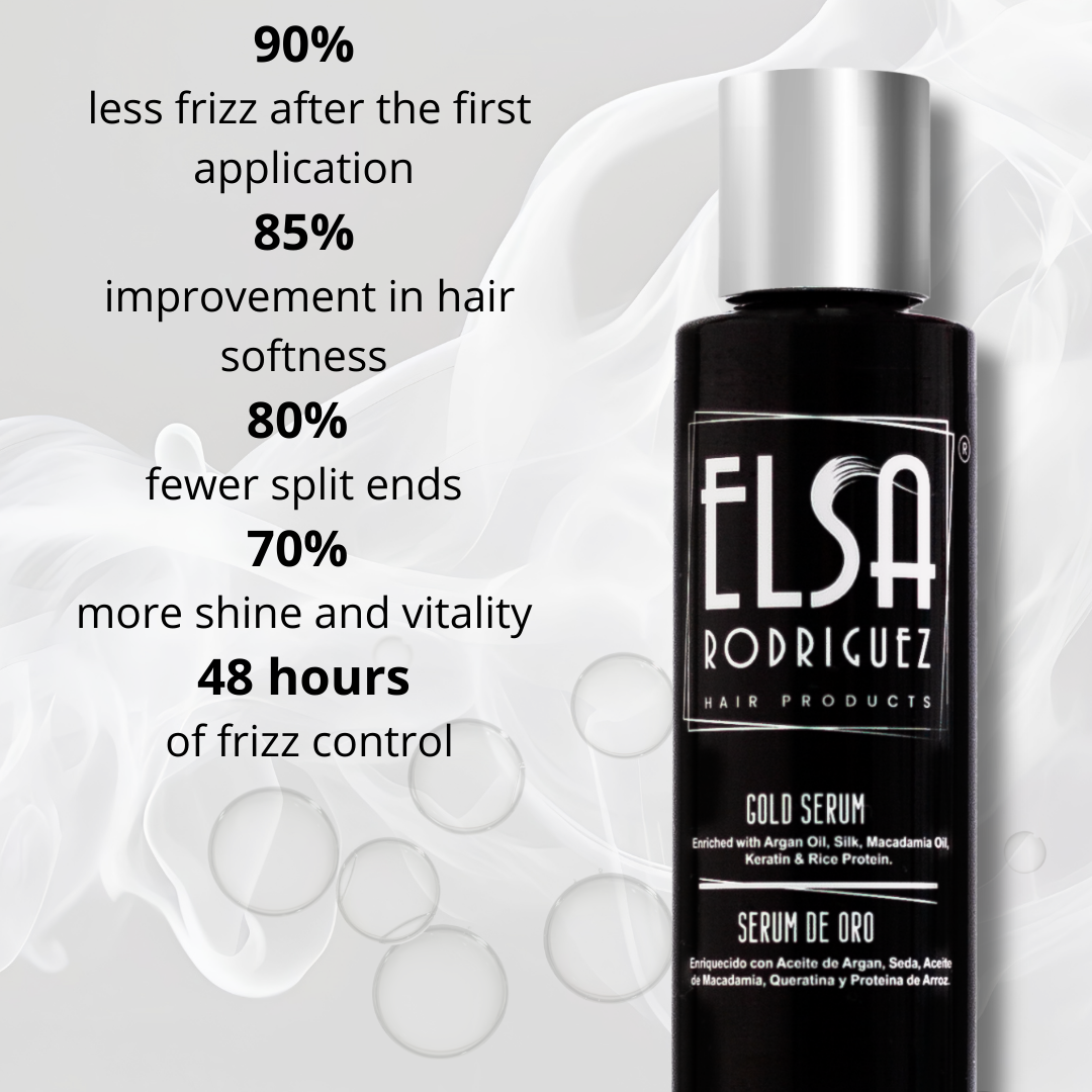 Elsa Rodriguez, Gold Serum Product Anti Frizz Hair Serum & Damaged, Hair oil, Enriqueced with silk , Oil Argan, Macadamia keratin hair oil & Rice Protein, Smooth Hair Serum. 4 Oz