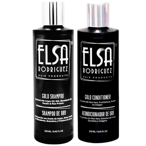 Shampoo and Conditioner Set, Elsa Rodriguez Hair Products, Argan Oil, Silk, Macadamia Oil, Keratin, Rice Protein, Aloe Vera, Fruit Extracts, Collagen, 8.45 fl oz.