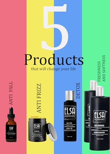Elsa Rodriguez - Gold Hair Care Set: Shampoo, Conditioner, Mask, Serum & Stem Cells Tonic - Sulfate-Free, Enriched with Keratin, Argan Oil, Macadamia & Rice Protein for All Hair Types.