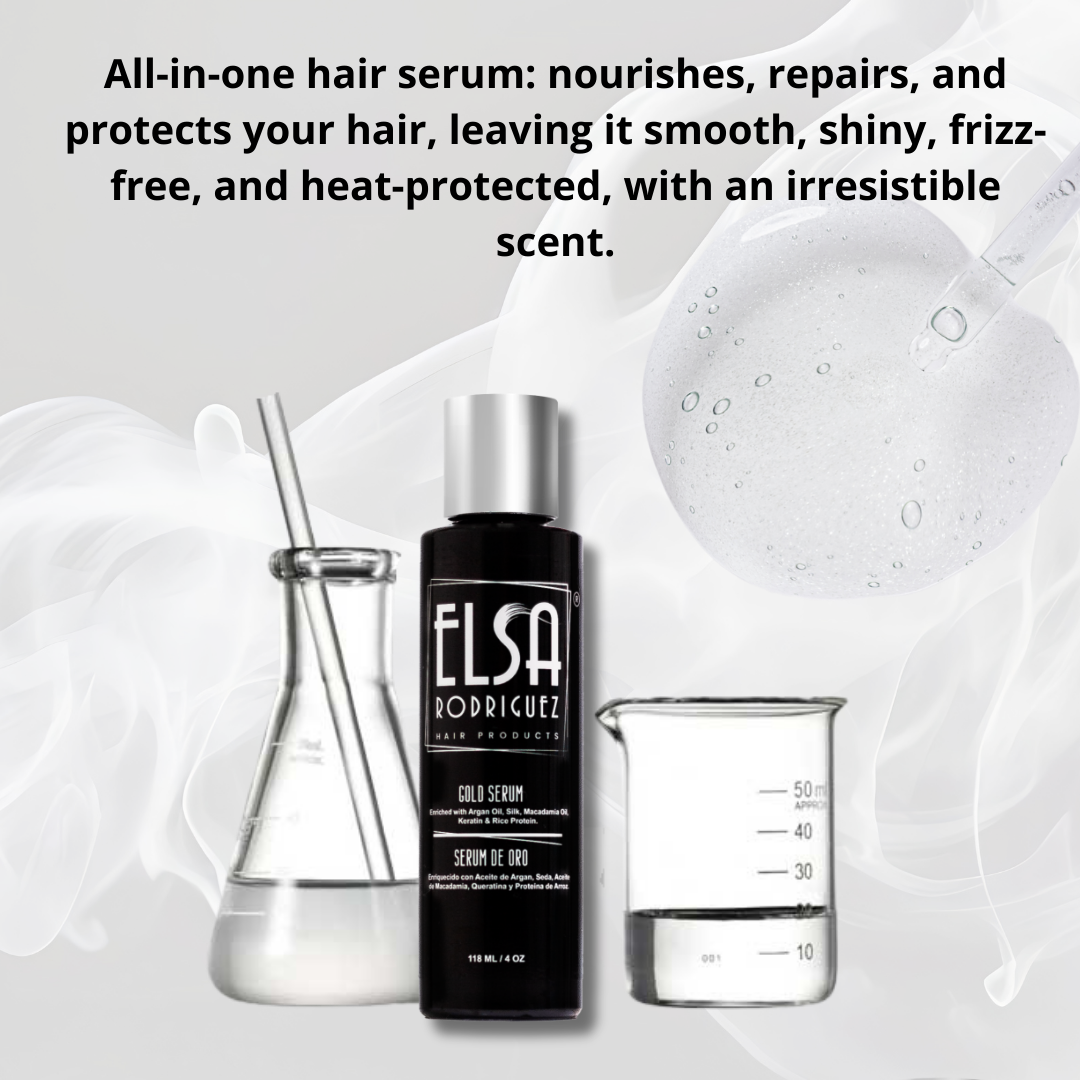 Elsa Rodriguez, Gold Serum Product Anti Frizz Hair Serum & Damaged, Hair oil, Enriqueced with silk , Oil Argan, Macadamia keratin hair oil & Rice Protein, Smooth Hair Serum. 4 Oz