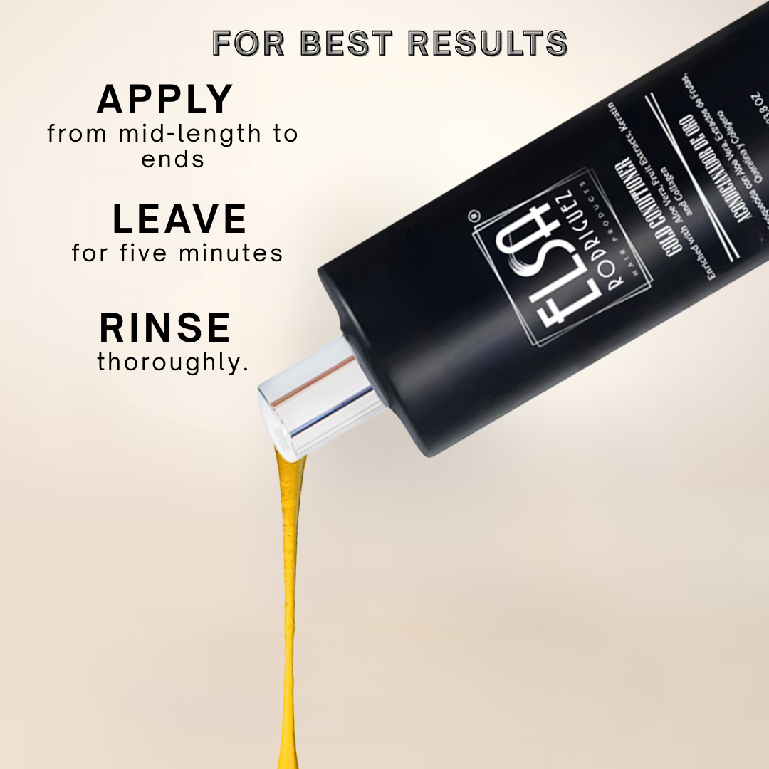 Elsa Rodriguez, Gold Conditioner, Cream Rinse Hair Conditioner for Women, Men with Curly and Straight, Enriched with Aloe Vera, Fruit Extract, Keratin, and Collagen, Free Paraben and Sulfate 33.8 Oz