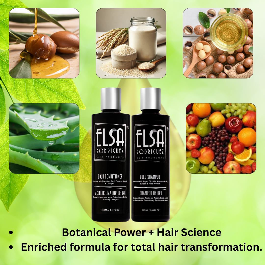 Shampoo and Conditioner Set, Elsa Rodriguez Hair Products, Argan Oil, Silk, Macadamia Oil, Keratin, Rice Protein, Aloe Vera, Fruit Extracts, Collagen, 8.45 fl oz.