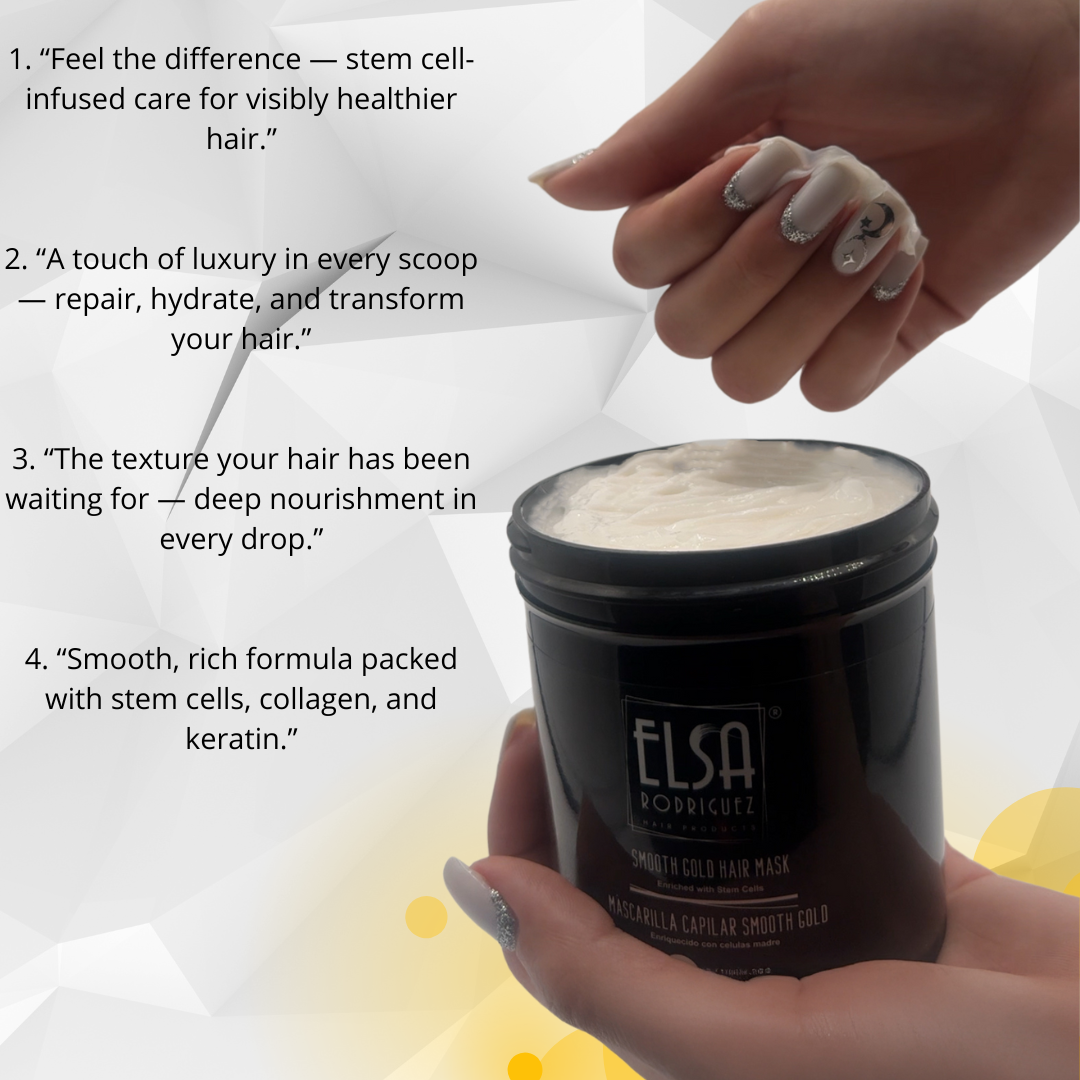 Elsa Rodriguez, Smooth Gold hair mask, deep conditioning treatment damaged & growth, hair mask treatment , seals the cuticle & repairing hair, enriched with stem cells restorative hair mask, 16 Oz.