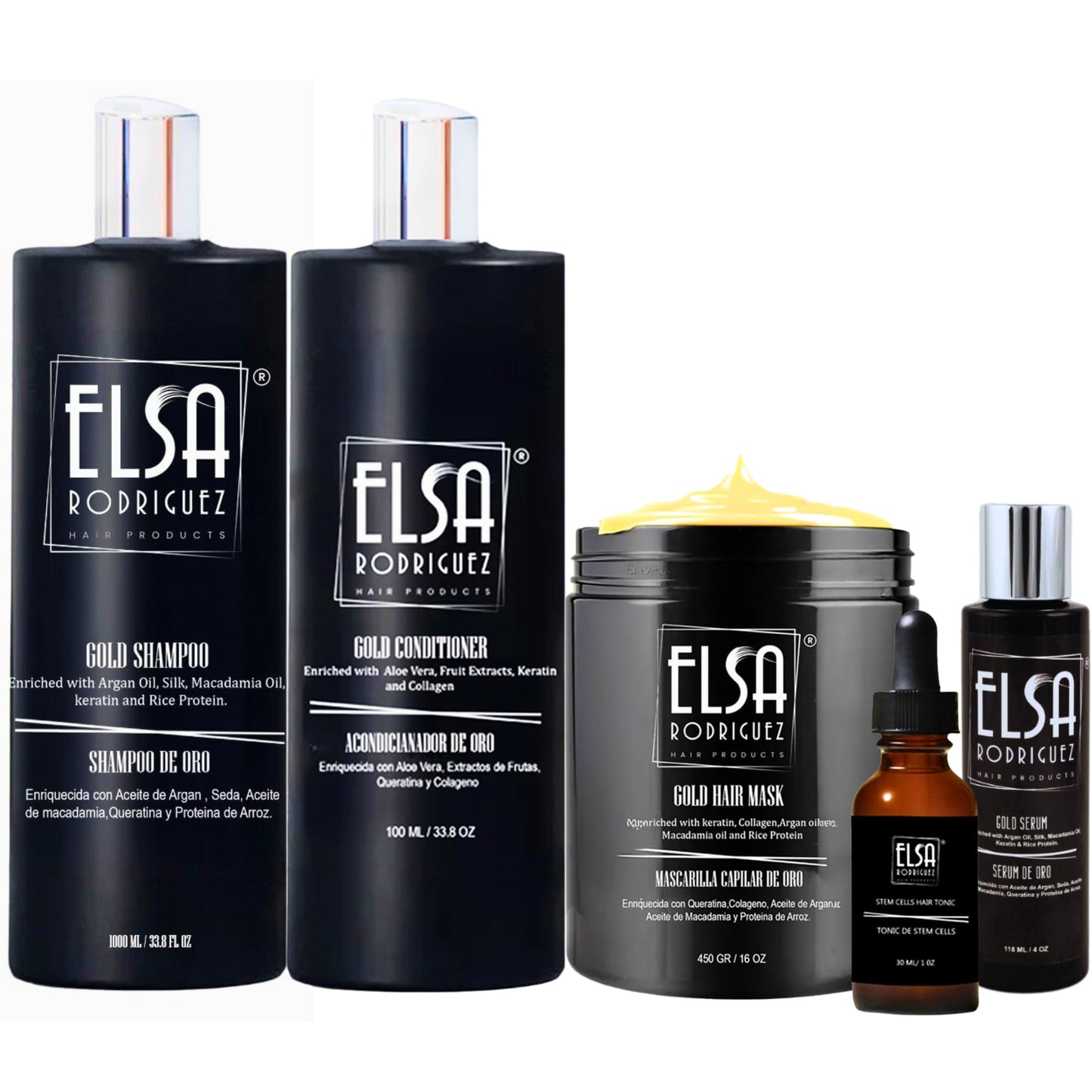 Elsa Rodriguez - Gold Shampoo & Conditioner Set 1L - Deep Cleansing & Nourishing Hair Care for All Types - Argan Oil, Macadamia, Keratin & Rice Protein - Sulfate & Paraben Free