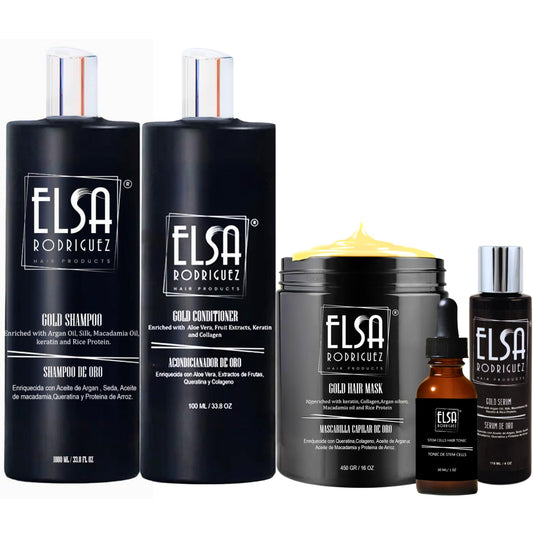 Elsa Rodriguez - Gold Shampoo & Conditioner Set 1L - Deep Cleansing & Nourishing Hair Care for All Types - Argan Oil, Macadamia, Keratin & Rice Protein - Sulfate & Paraben Free