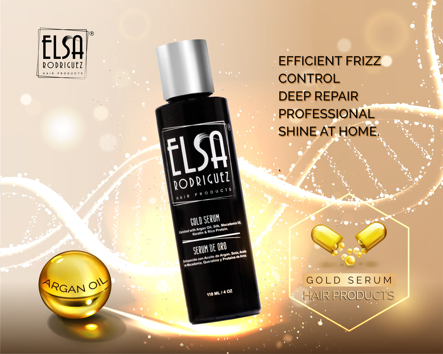 Elsa Rodriguez - Gold Shampoo - Deep Cleansing - Hair - Argan Oil, Oil Macadamia, Keratin & Rice Protein Color Treated Hair Natural - Sulfate Free Shampoo - Free Parabens 33.8 Oz